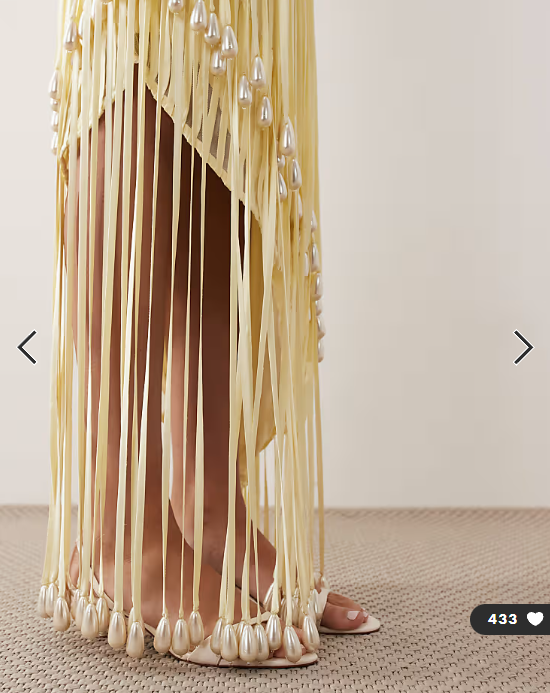 ARRANGE wave linear pearl droplet fringe hem maxi dress in butter yellow