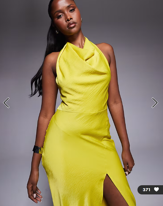 ASOS DESIGN satin high neck midi dress with cross strap detail in chartreuse