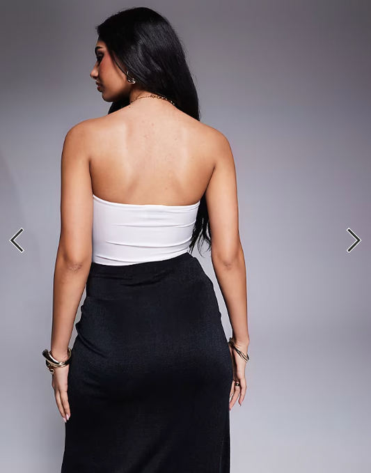 ASOS DESIGN slinky ruched bust bandeau bodysuit in ivory