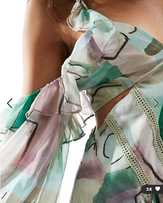 ASOS DESIGN cold shoulder frill trim detail mini dress in abstract print