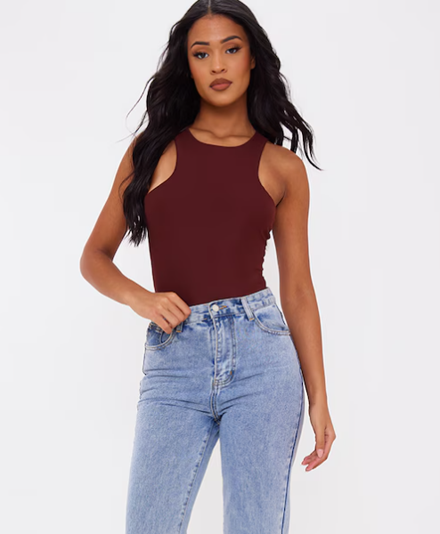 Tall Chocolate Soft Touch Racer Neck Bodysuit