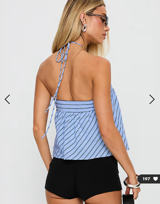Princess Polly Moonlit halterneck tie smock top in blue diagonal stripe