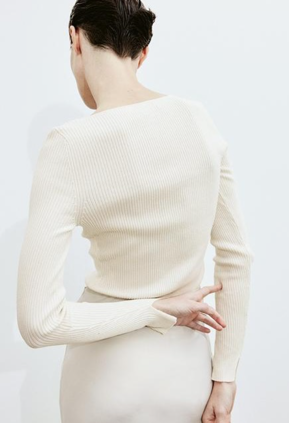 H&M-SQUARE-NECK RIB-KNIT TOP
