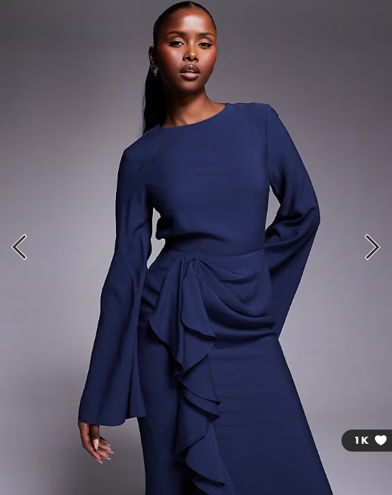 ASOS DESIGN long sleeve maxi dress with ruffle skirt in navy