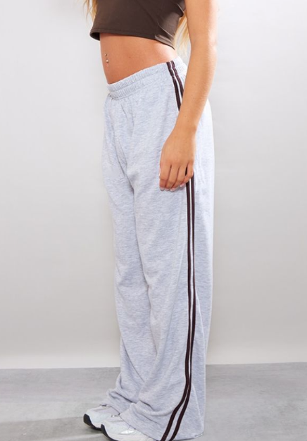 Ash Grey Loopback Side Stripe Elasticated Waist Straight Leg Joggers