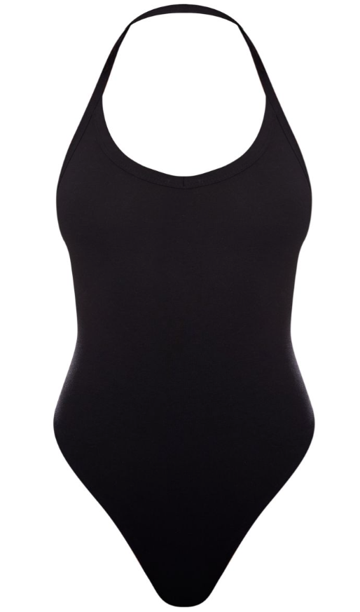 Black Modal Cotton Strappy Scoop Bodysuit