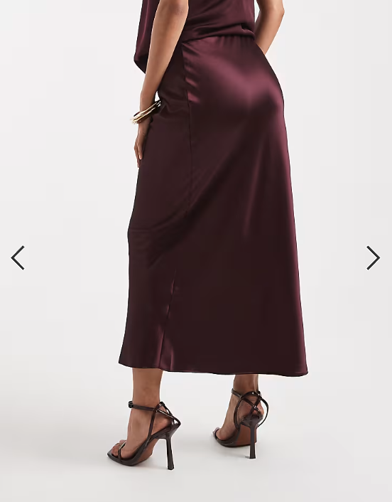 New Look satin bias midi skirt in burgundy