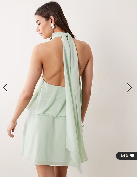 ASOS DESIGN halter neck mini dress in sage