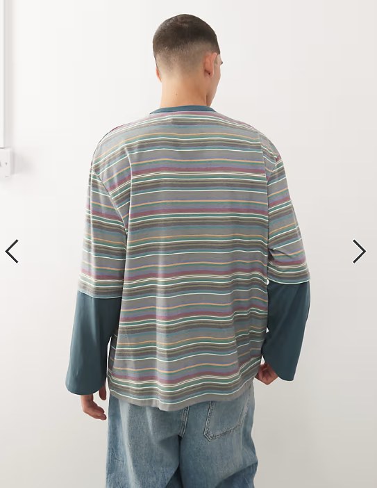 Reclaimed Vintage oversized t-shirt with double layer long sleeve in mixed stripe