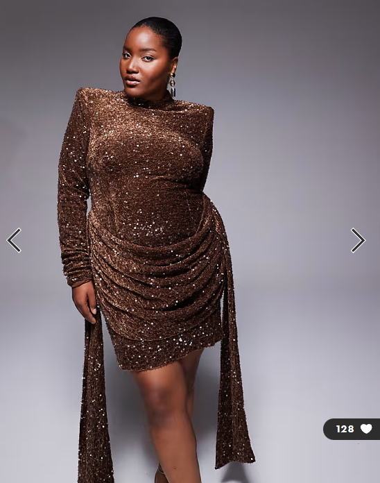 ASOS LUXE Curve velvet sequin drape side mini dress in chocolate