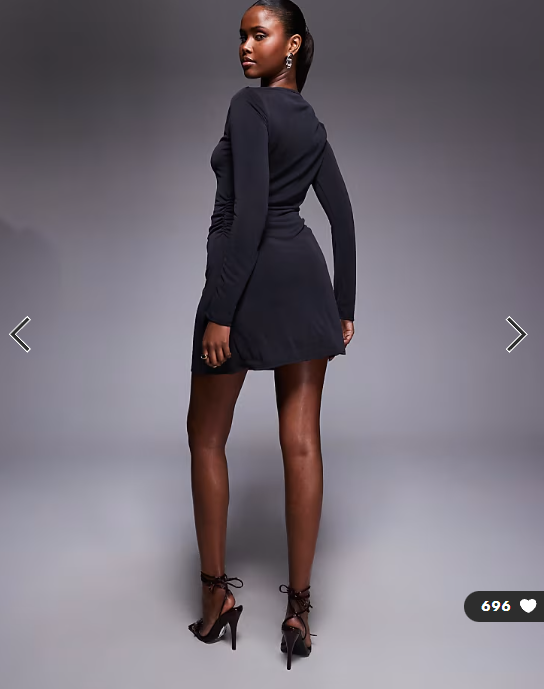 ASOS DESIGN cowl neck long sleeve with ruching modal mini dress in black