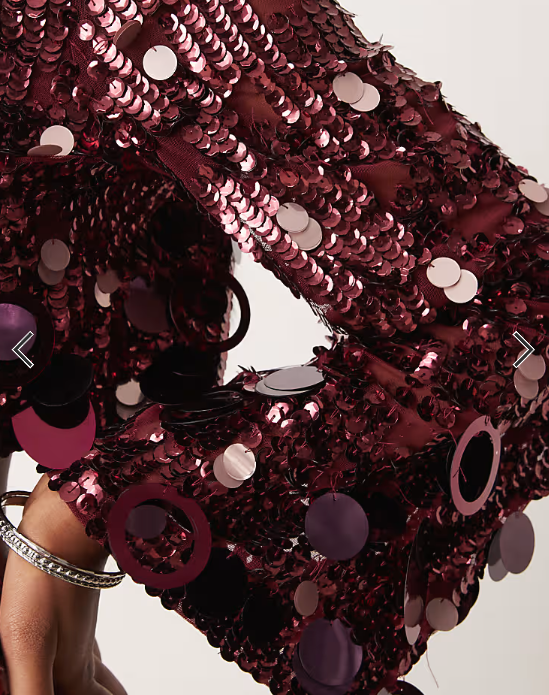 ASOS EDITION embellished sequin long sleeve crop top co-ord in burgundy