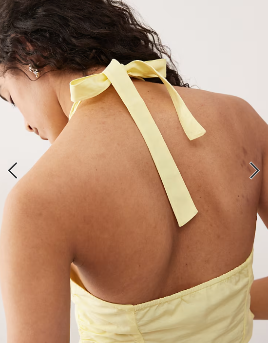 Monki halter neck wrap top with ruched sides in pale yellow