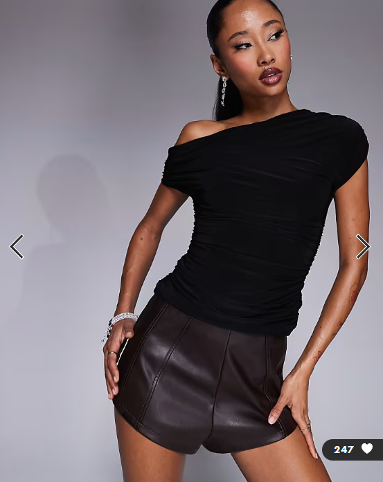 Kaiia exclusive double layered slinky drape off shoulder top in black