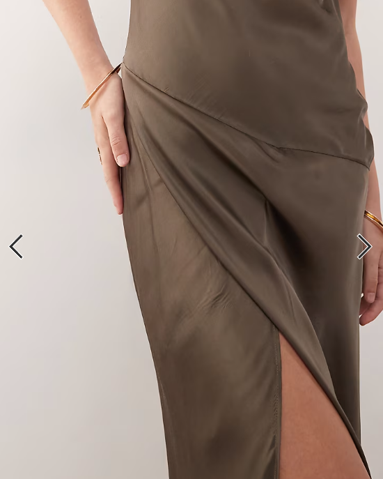 Weekday boat neck bias cut satin maxi dress in dark mole