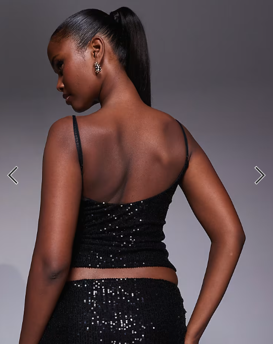 Fashionkilla sequin scoop neck cami top in black - part of a set