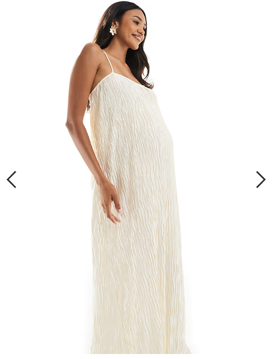 Vero Moda Maternity textured plisse cami maxi dress in birch cream