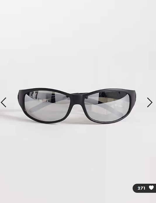ASOS DESIGN wrap sunglasses in black matte frame with mirror lens