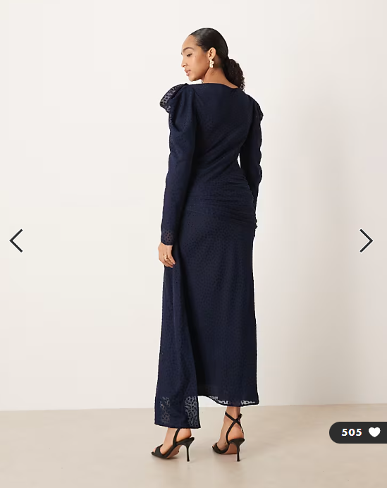 ASOS DESIGN drape shoulder maxi dress in navy textured print