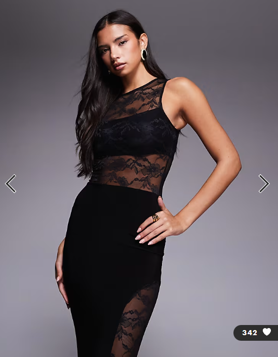 Kaiia exclusive slinky lace sheer lace panel detail sleeveless maxi dress in black