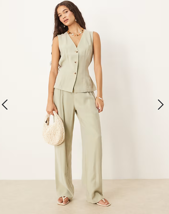 Vila tie waist tailored waistcoat co-ord in sage green