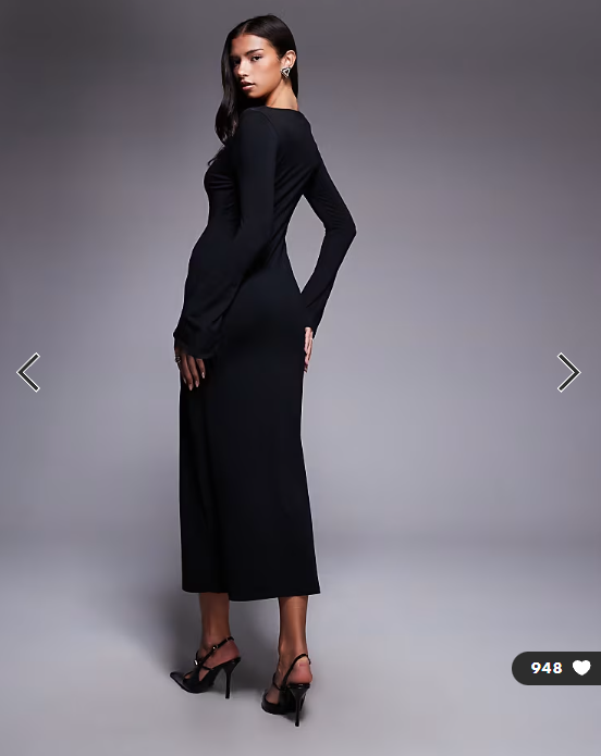 ASOS DESIGN slash neck fluted sleeve maxi dress in black