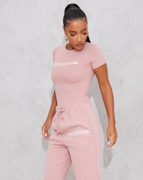 Logo Light Pink Short Sleeve Bodysuit