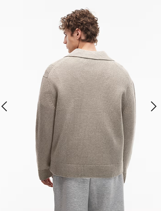 ARKET pure wool half zip oversized polo jumper in washed beige