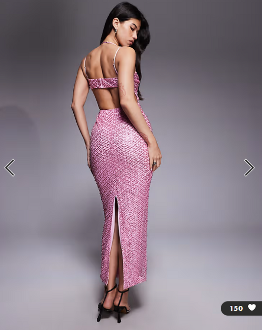 Oh Polly glitter embellished cowl neck cut out back maxi dress in pink