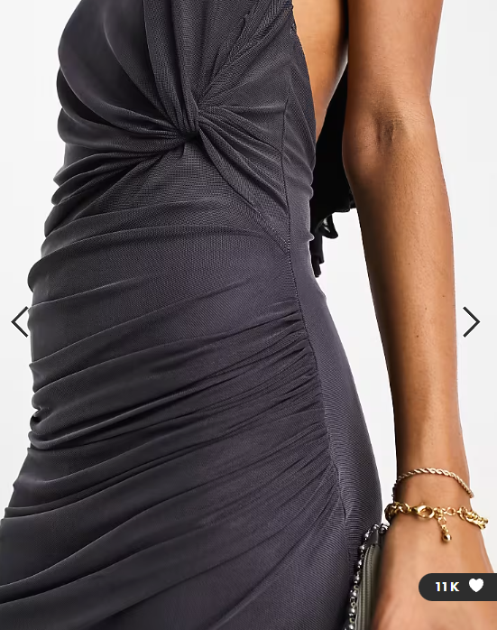 ASOS DESIGN mesh twist bust detail halter maxi dress with tie back neck in charcoal grey