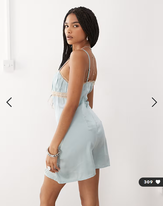 Reclaimed Vintage festival satin playsuit in mint green with lace trims