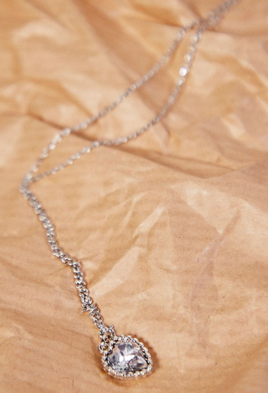 Recycled Silver Mini Diamante Heart Charm Necklace