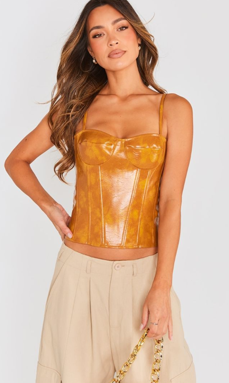 Plt - Stone Washed Faux Lather Structured Corset