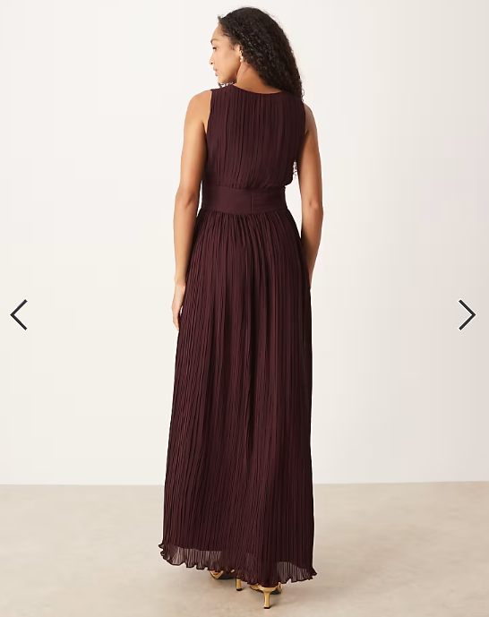 Six Stories pleated plunge maxi dress in wine