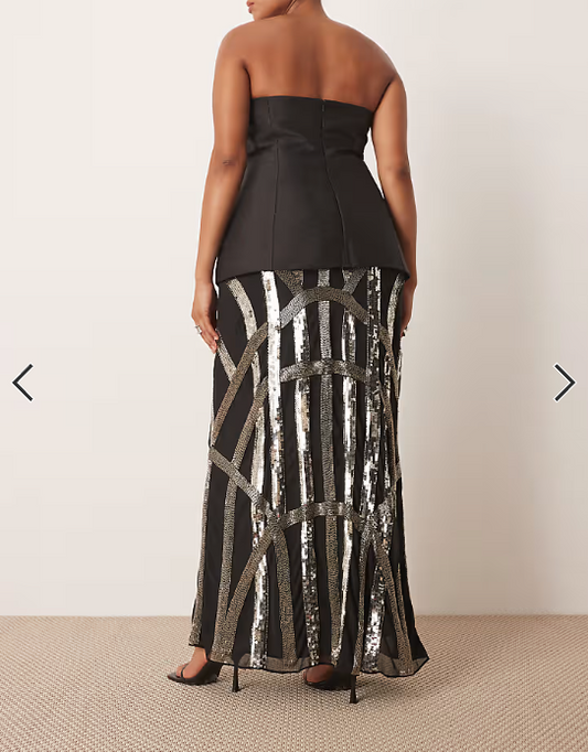 ARRANGE Curve deco linear embellished maxi skirt in black