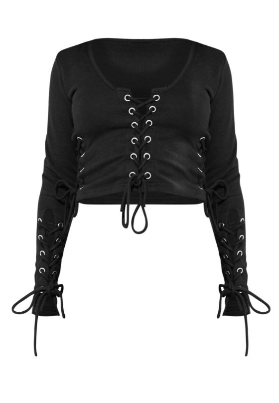 Petite Black Eyelet Detail Fitted Crop Top