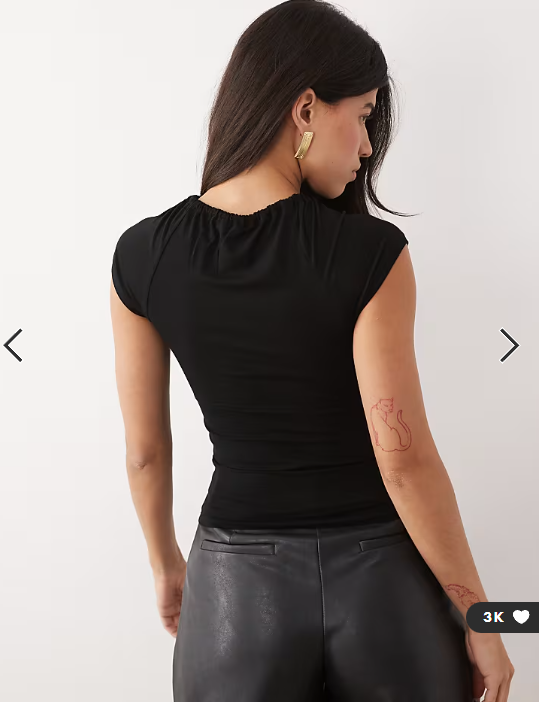 Gina Tricot keyhole short sleeve top in black