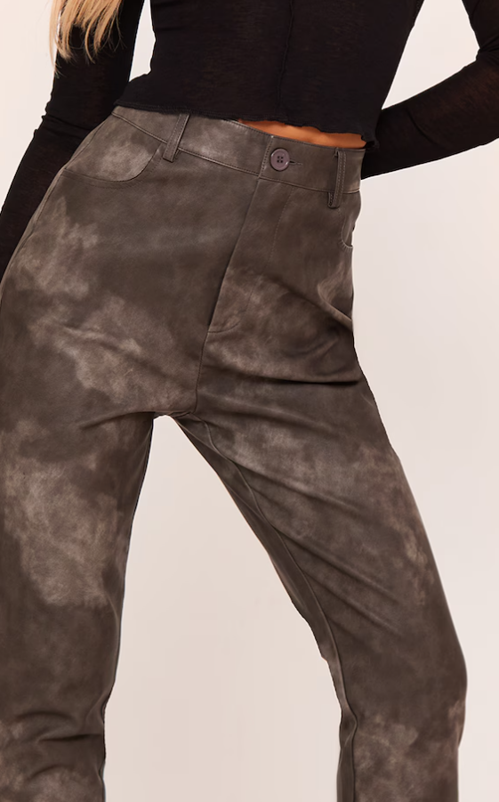 Washed Black Faux Leather Cropped Trousers