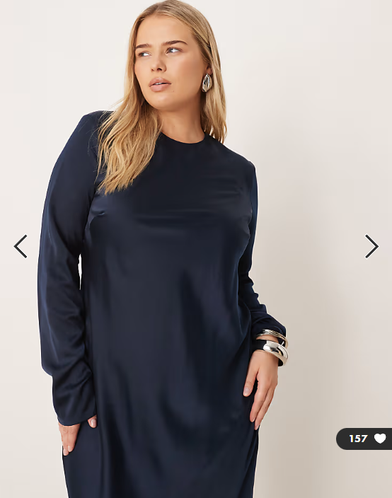 ASOS DESIGN Curve seamed matt satin slip maxi dress in deep navy