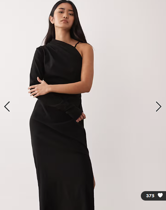 ASOS DESIGN one shoulder draped midi dress in black