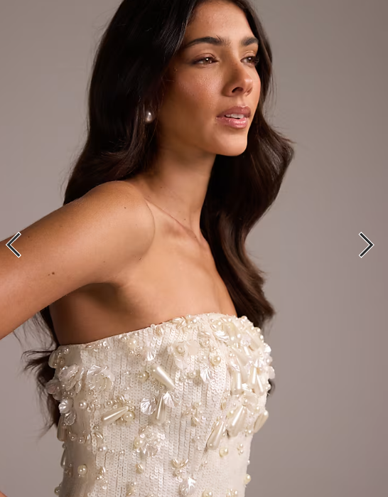 ASOS DESIGN pearl embellished bandeau top in ivory