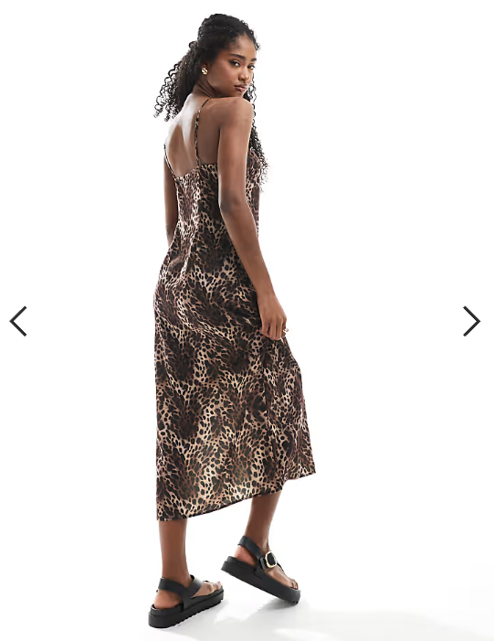 Monki satin midaxi slip dress in leopard print exclusive to ASOS