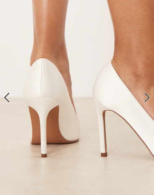 ASOS DESIGN Paphos pointed high heeled court shoes in ivory satin