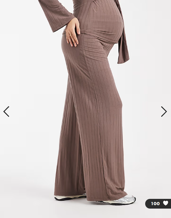 Mamalicious Maternity ribbed wide leg jersey pants in light brown