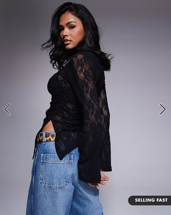 ASOS DESIGN angel sleeve lace top in black