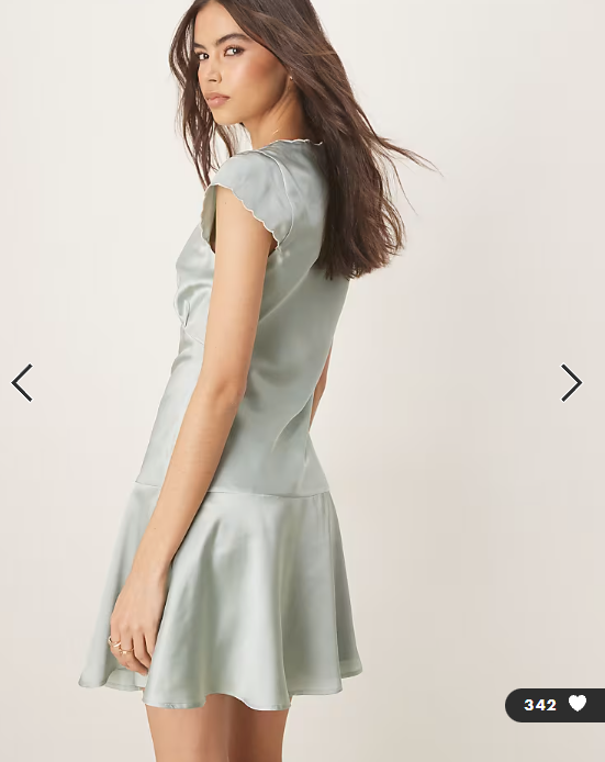 ASOS DESIGN Tall satin flippy mini dress with scallop trim in pale blue