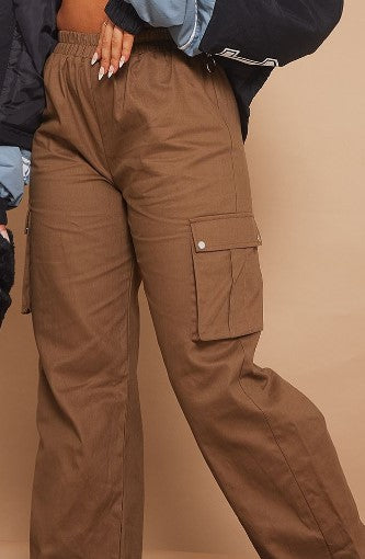 Mocha Wide Leg Cargo Trousers