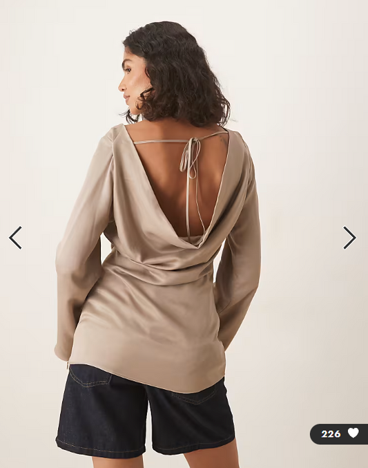 Asos - satin cowl back angel sleeve top in brown