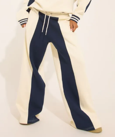 Oversized Tie Waist Contrast Stripe Wide Leg Joggers In Cream