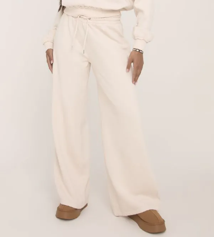 Drawstring Waist Wide Leg Oversized Joggers In Cream